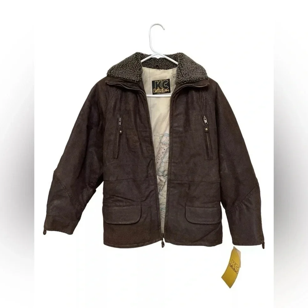 Brown grain leather bomber jacket